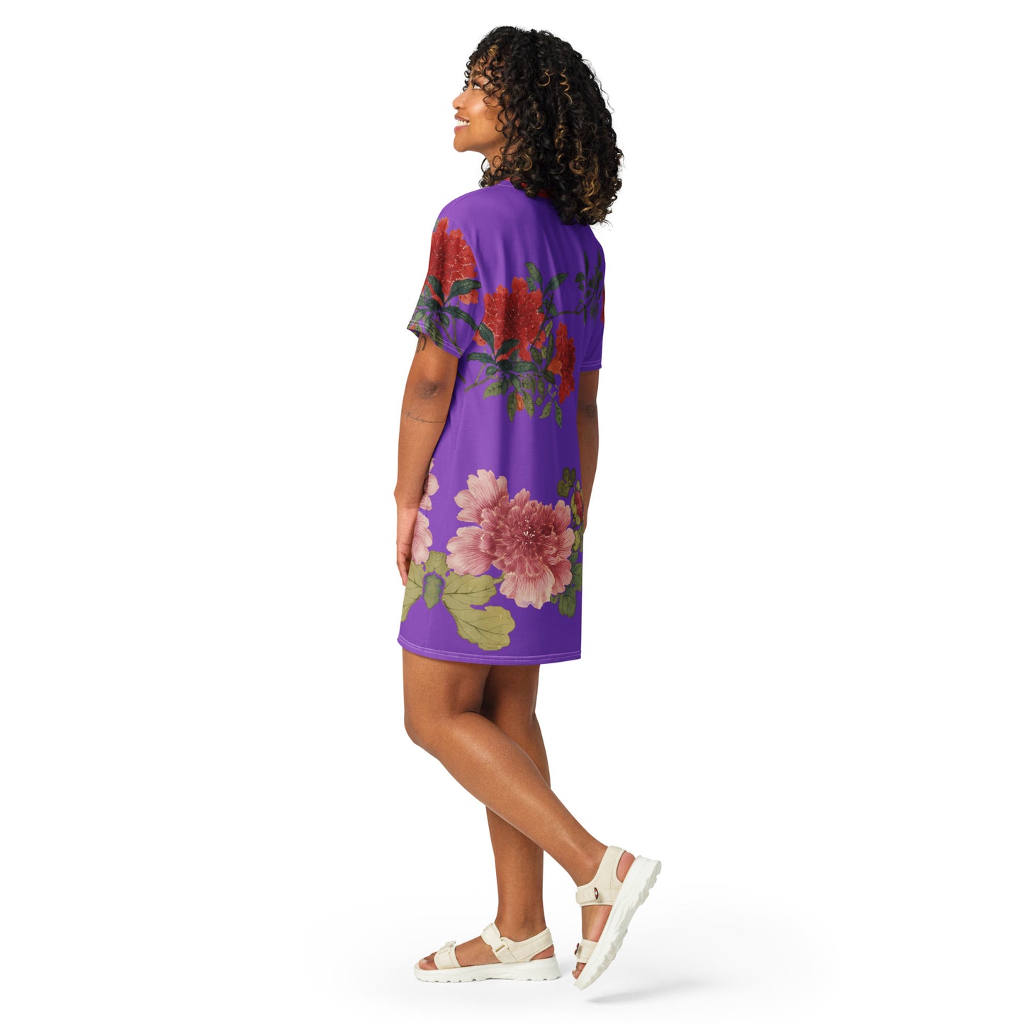 The Spirit of Flowers in Twelve Months｜Hollyhock and Pomegranate in Bloom｜T-shirt dress｜Purple