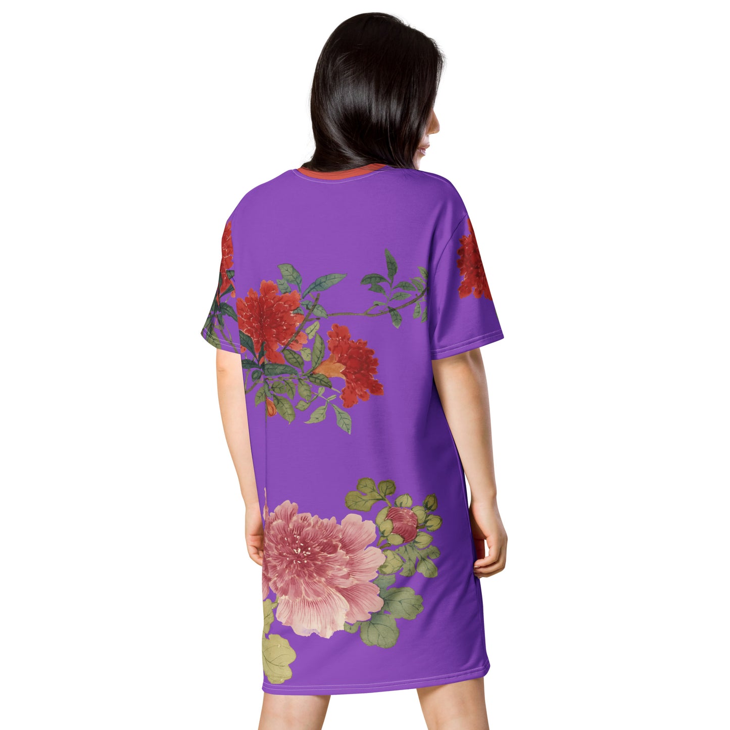 The Spirit of Flowers in Twelve Months｜Hollyhock and Pomegranate in Bloom｜T-shirt dress｜Purple