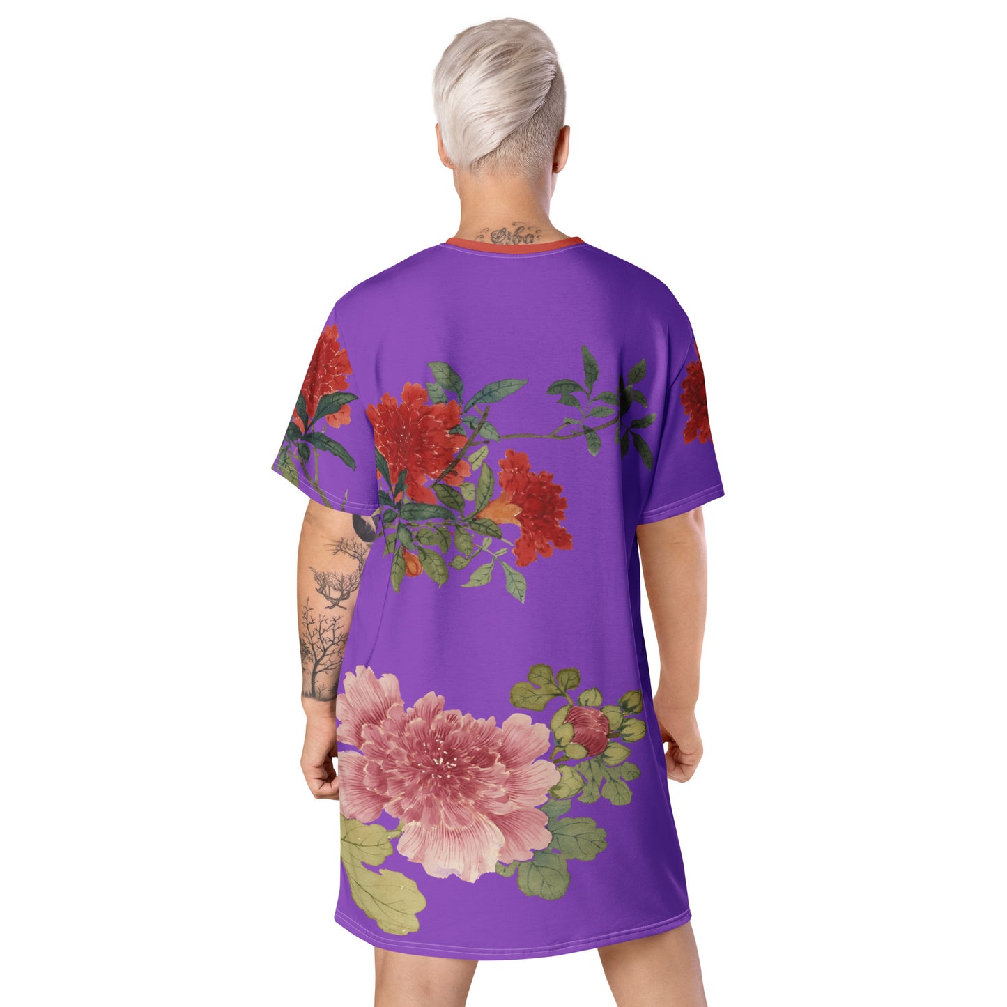 The Spirit of Flowers in Twelve Months｜Hollyhock and Pomegranate in Bloom｜T-shirt dress｜Purple