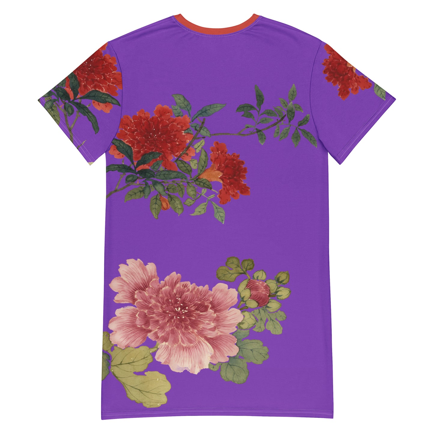 The Spirit of Flowers in Twelve Months｜Hollyhock and Pomegranate in Bloom｜T-shirt dress｜Purple