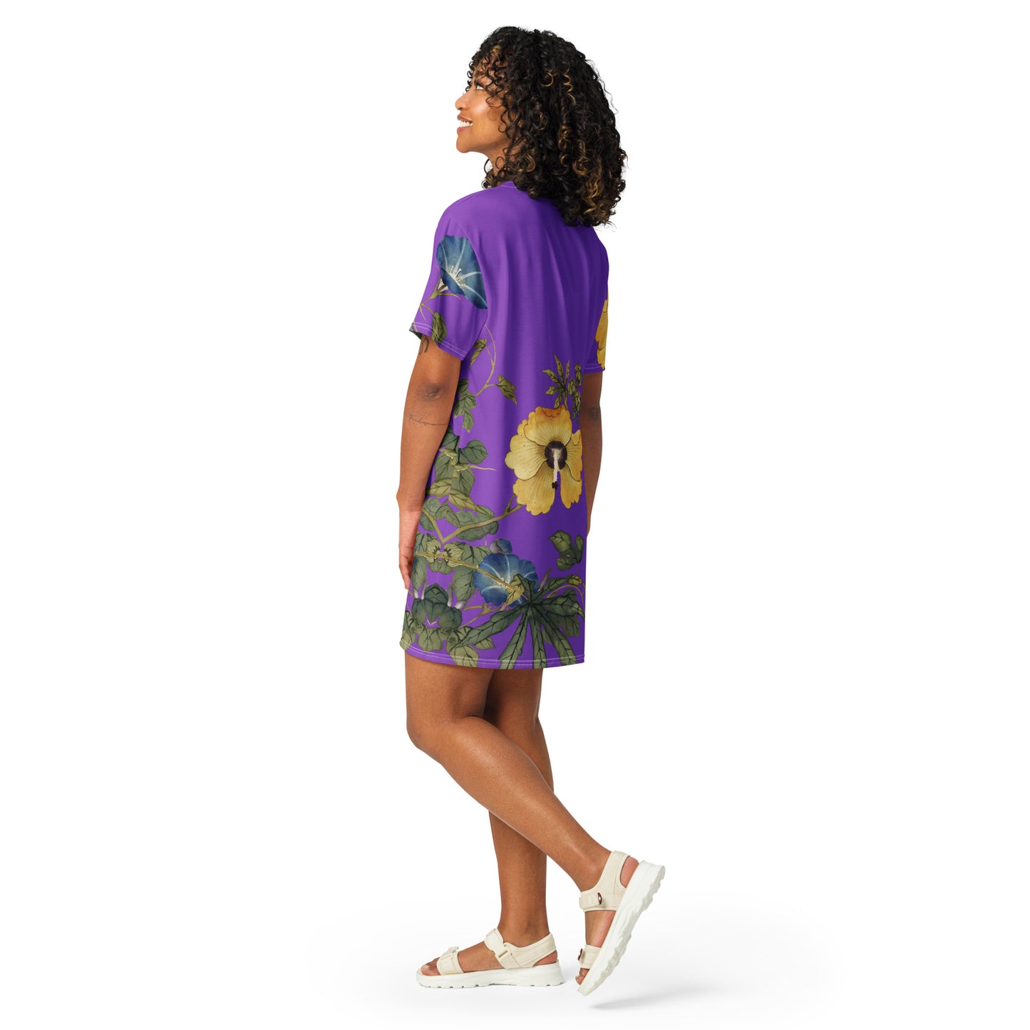 The Spirit of Flowers in Twelve Months｜Okra and White-edged Morning Glory in Bloom｜T-shirt dress｜Purple