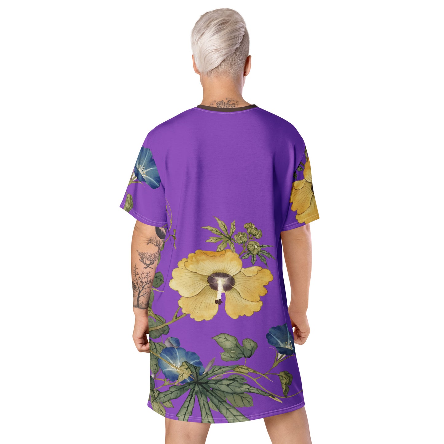 The Spirit of Flowers in Twelve Months｜Okra and White-edged Morning Glory in Bloom｜T-shirt dress｜Purple