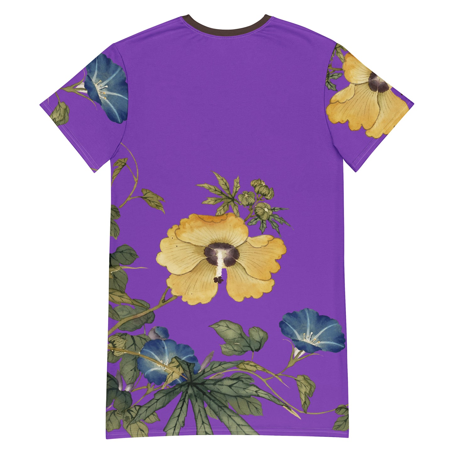 The Spirit of Flowers in Twelve Months｜Okra and White-edged Morning Glory in Bloom｜T-shirt dress｜Purple