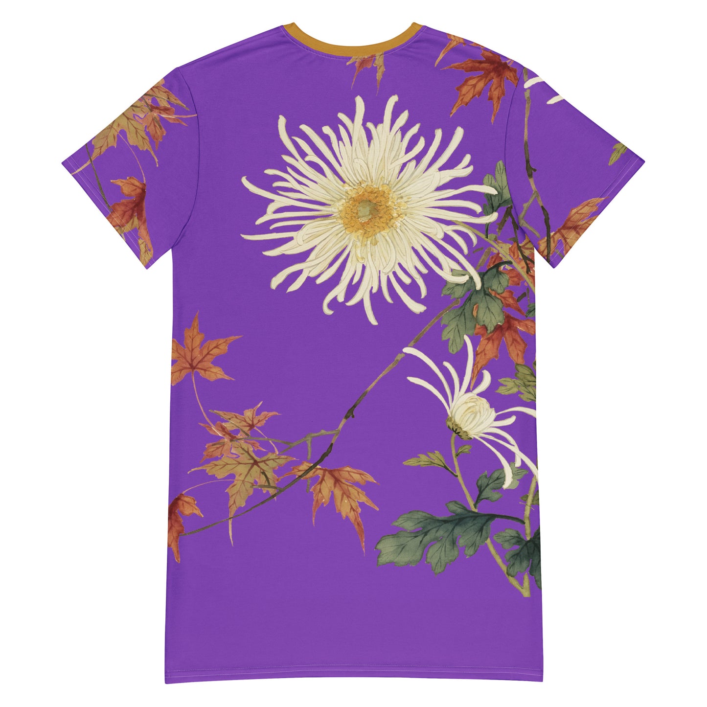 The Spirit of Flowers in Twelve Months｜Blooming Chrysanthemum and Maple Leaves｜T-shirt dress｜Purple