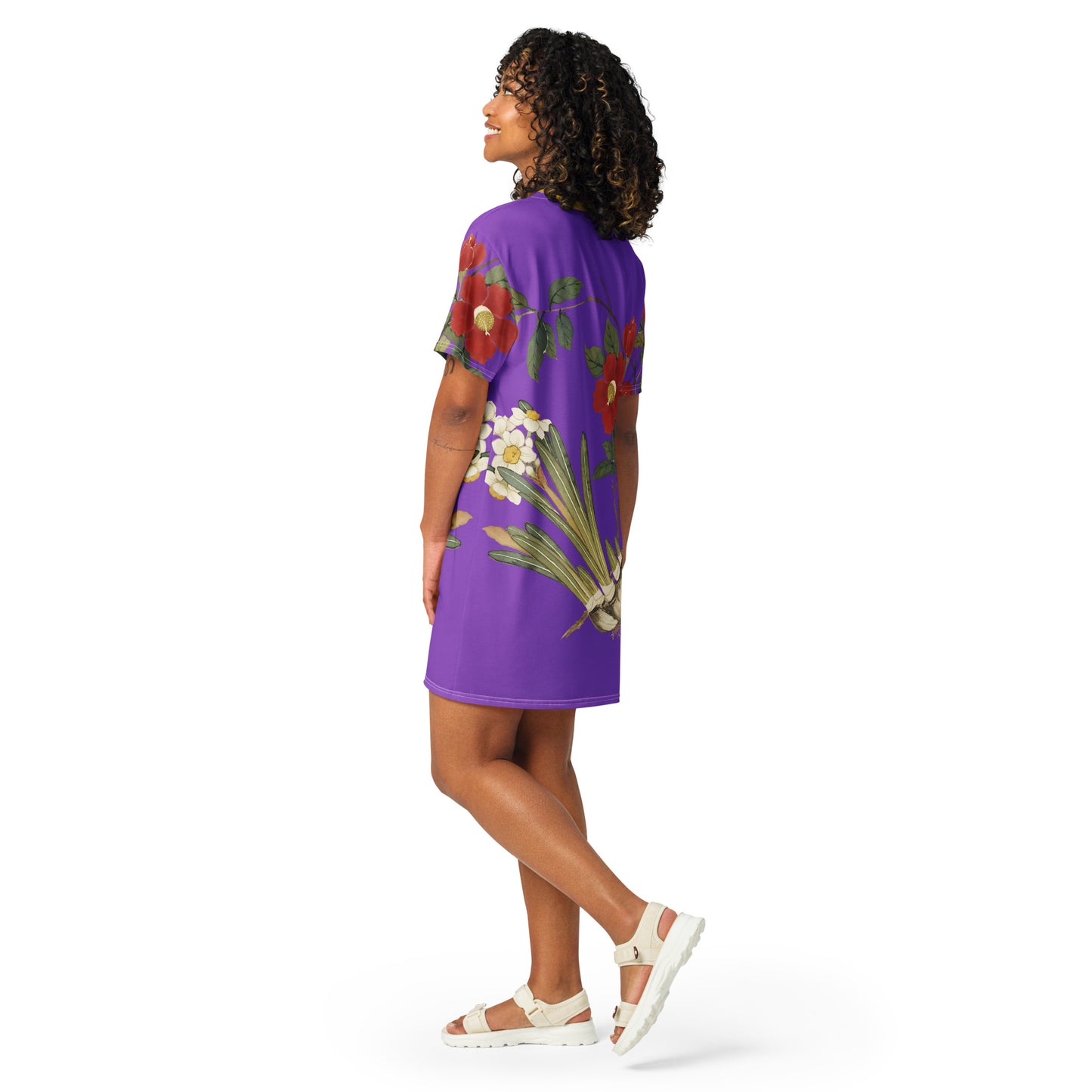 The Spirit of Flowers in Twelve Months｜Narcissus and Camelia in Bloom｜T-shirt dress｜Purple