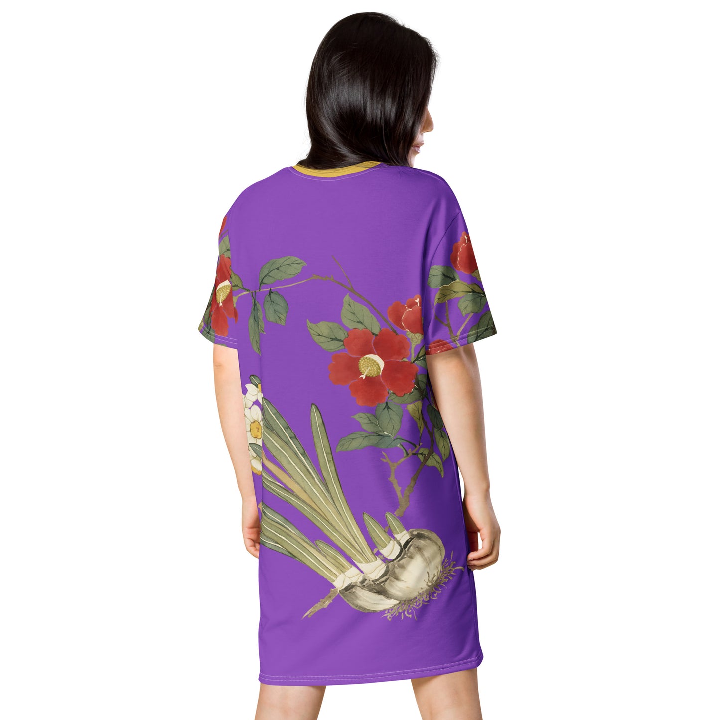 The Spirit of Flowers in Twelve Months｜Narcissus and Camelia in Bloom｜T-shirt dress｜Purple