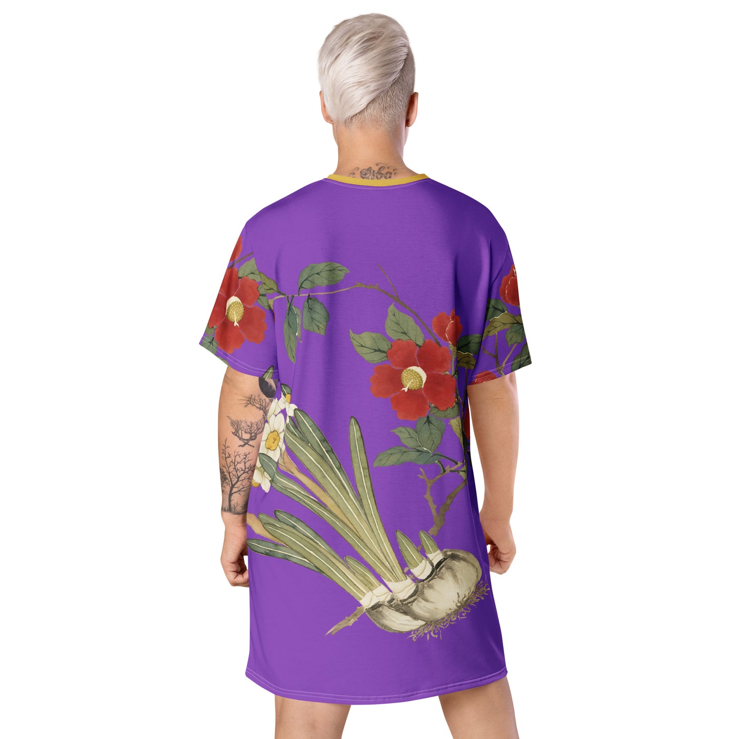 The Spirit of Flowers in Twelve Months｜Narcissus and Camelia in Bloom｜T-shirt dress｜Purple