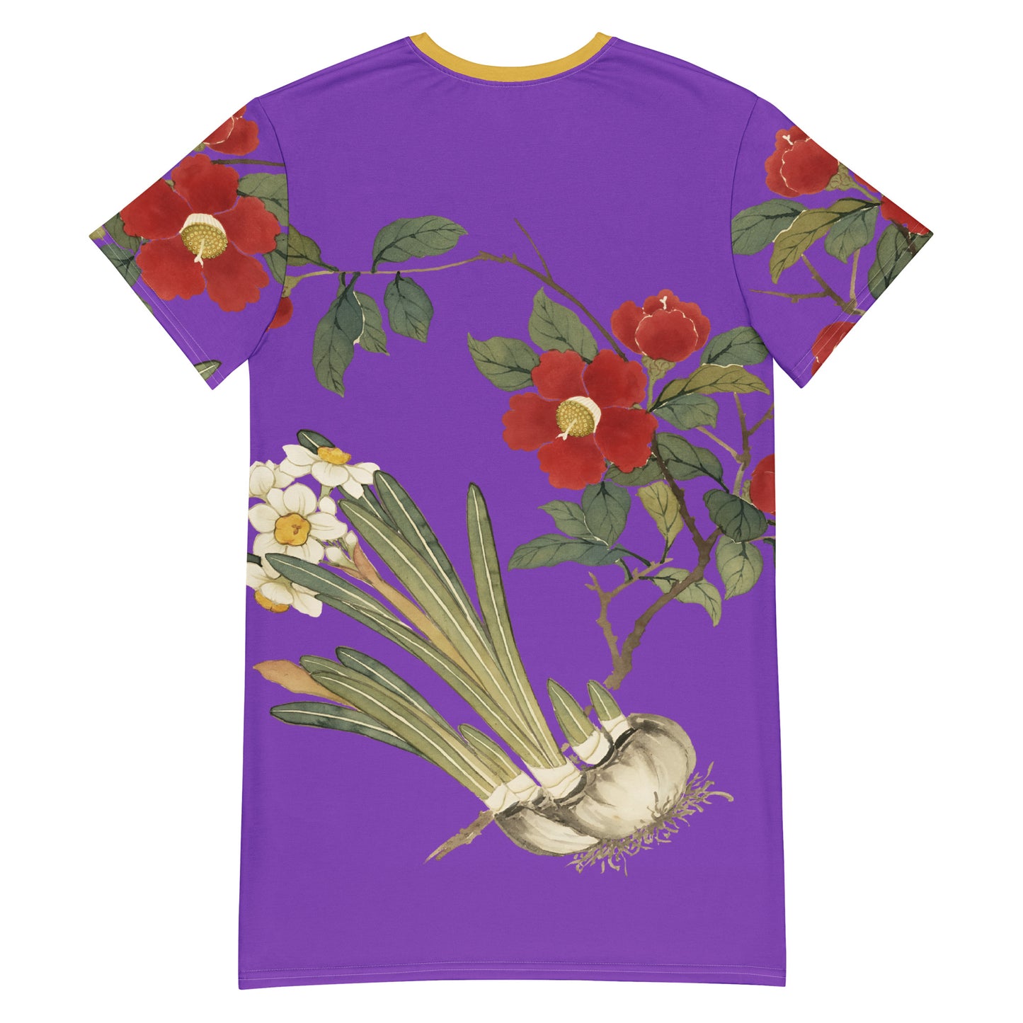 The Spirit of Flowers in Twelve Months｜Narcissus and Camelia in Bloom｜T-shirt dress｜Purple