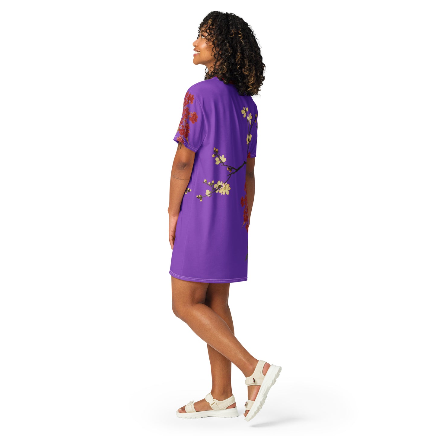 The Spirit of Flowers in Twelve Months｜Blooming Wintersweet and Heavenly Bamboo｜T-shirt dress｜Purple