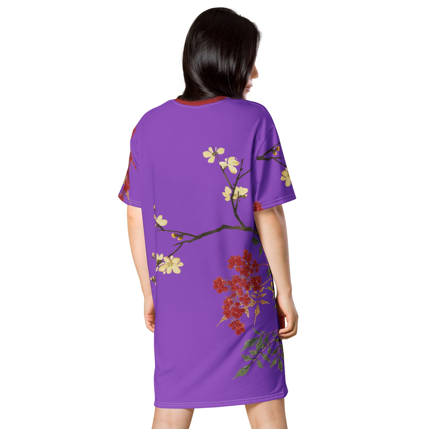 The Spirit of Flowers in Twelve Months｜Blooming Wintersweet and Heavenly Bamboo｜T-shirt dress｜Purple