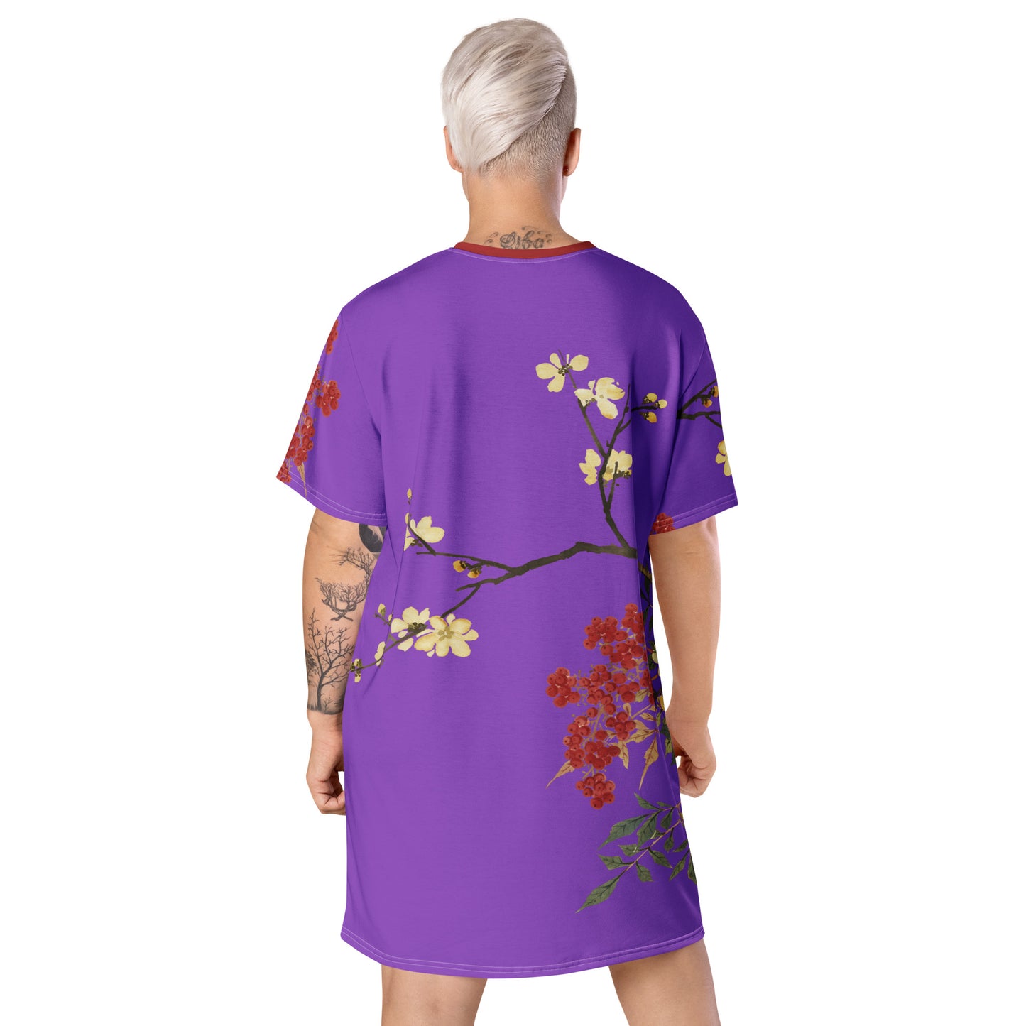 The Spirit of Flowers in Twelve Months｜Blooming Wintersweet and Heavenly Bamboo｜T-shirt dress｜Purple