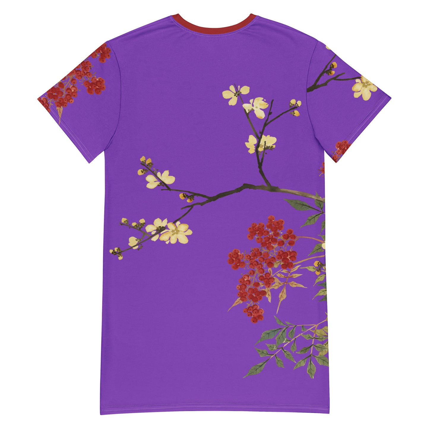 The Spirit of Flowers in Twelve Months｜Blooming Wintersweet and Heavenly Bamboo｜T-shirt dress｜Purple