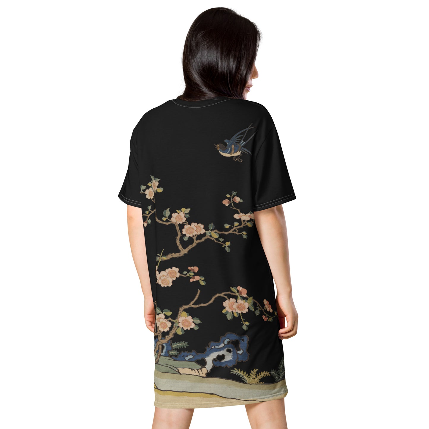 Kesi Flower Album｜Swallow in Flight, Harbinger of Spring｜T-shirt dress｜Black