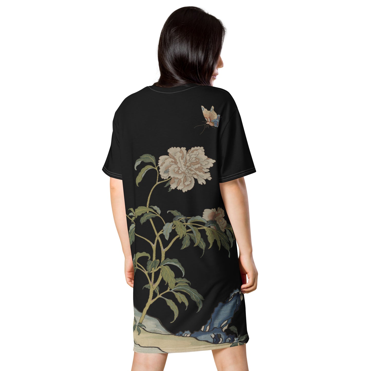 Kesi Flower Album｜Peonies and Butterfly｜T-shirt dress｜Black