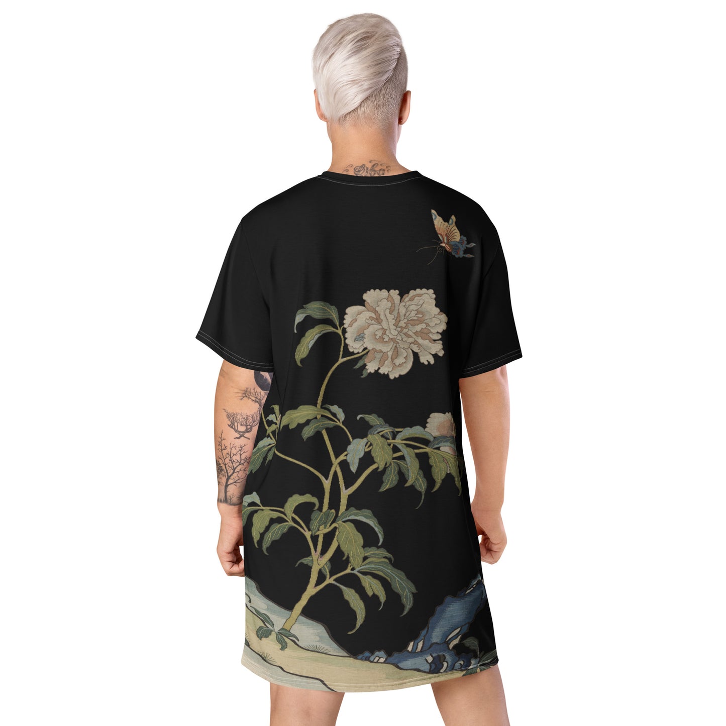 Kesi Flower Album｜Peonies and Butterfly｜T-shirt dress｜Black