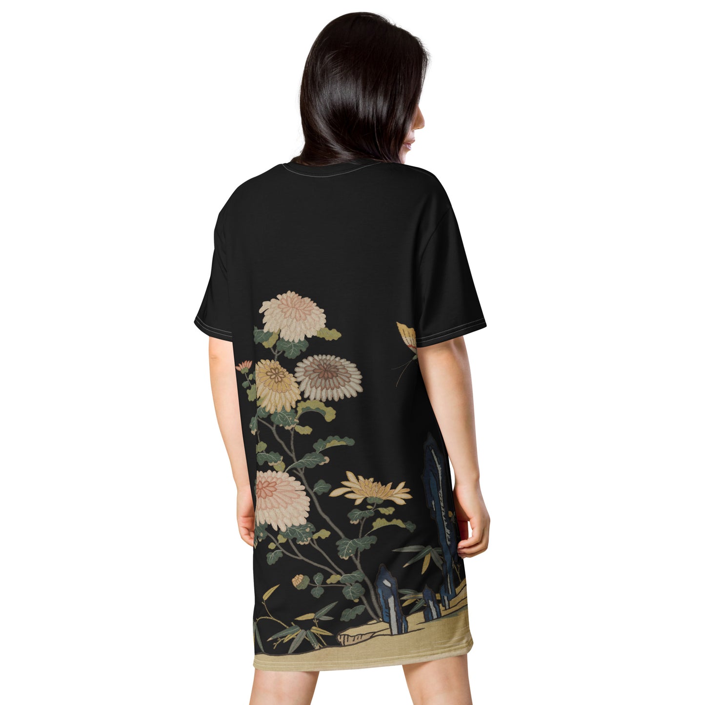 Kesi Flower Album｜Chrysanthemums and Butterflies｜T-shirt dress｜Black