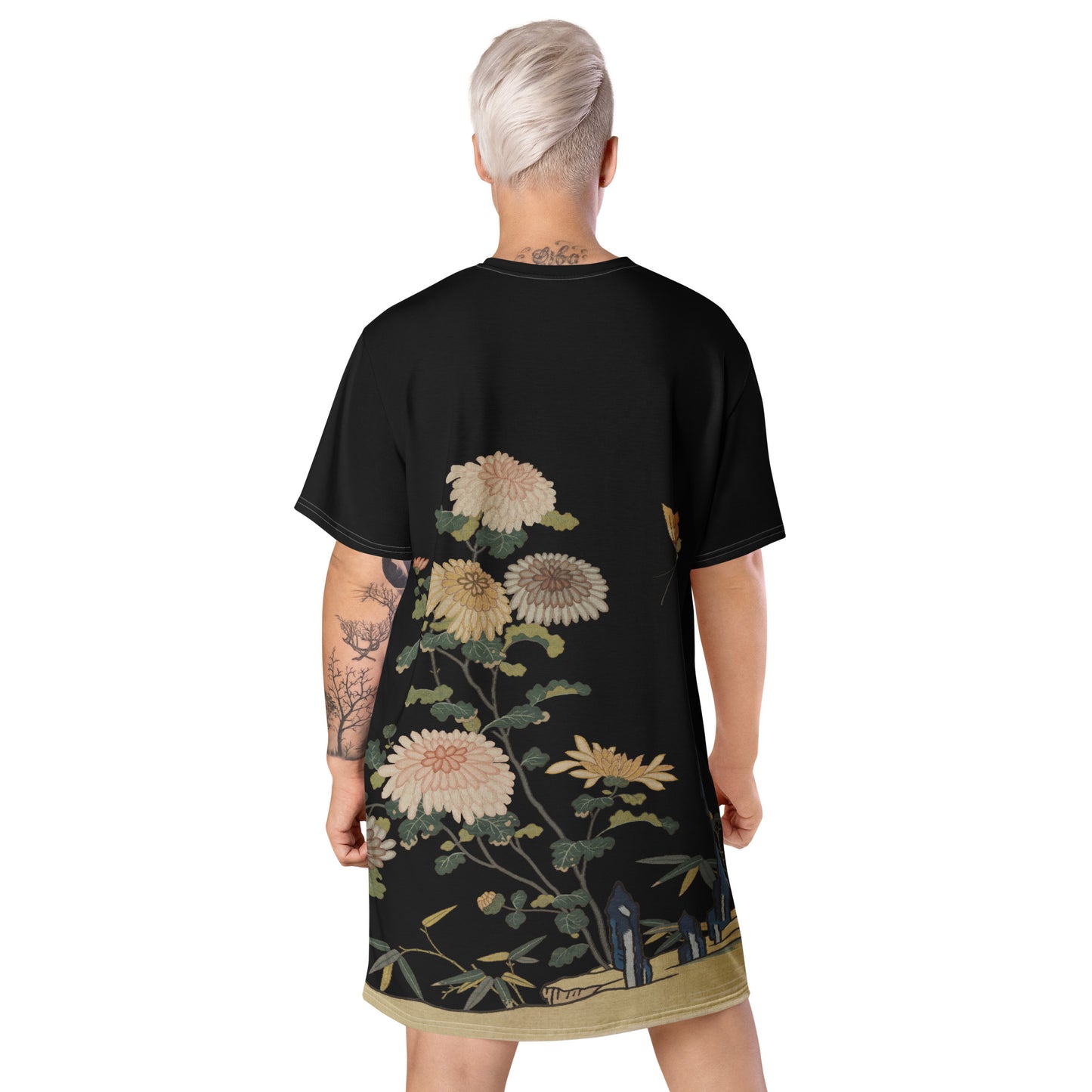 Kesi Flower Album｜Chrysanthemums and Butterflies｜T-shirt dress｜Black