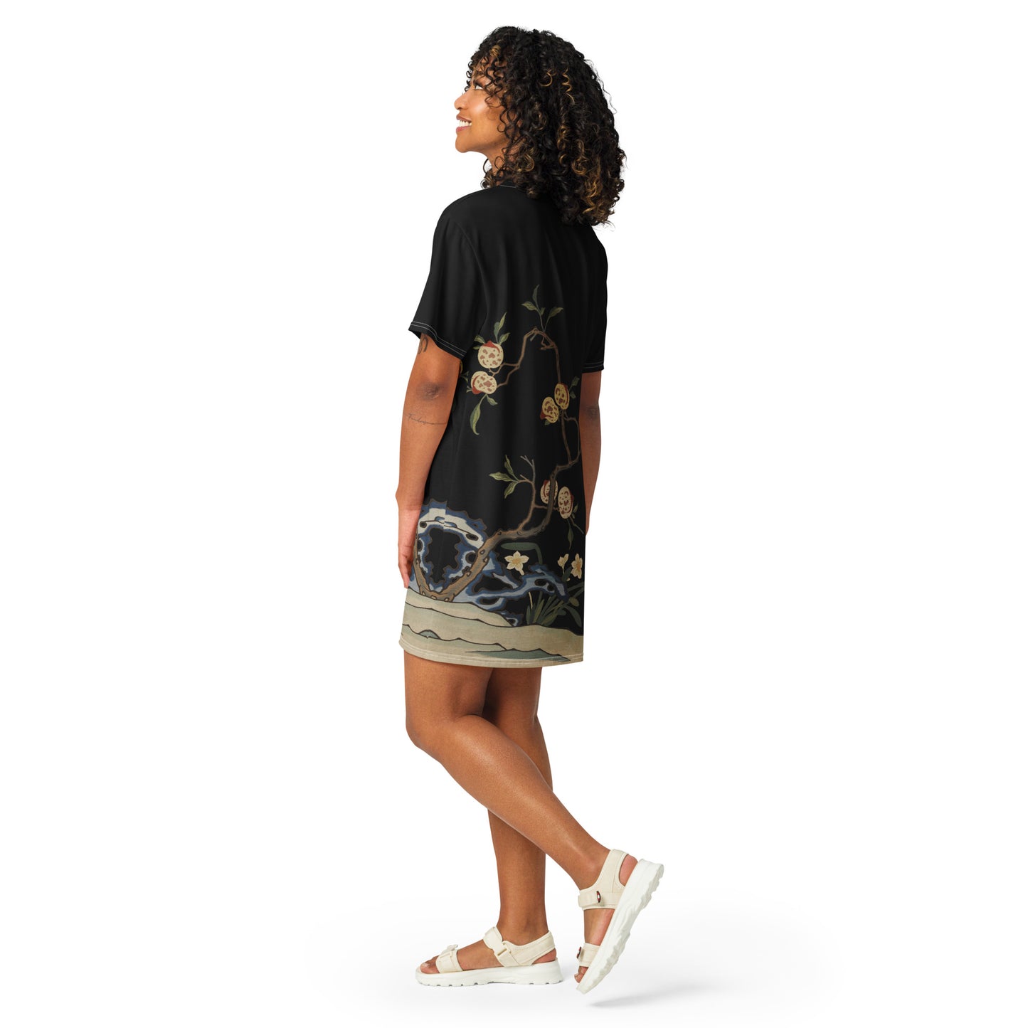 Kesi Flower Album｜Narcissus and Peaches｜T-shirt dress｜Black