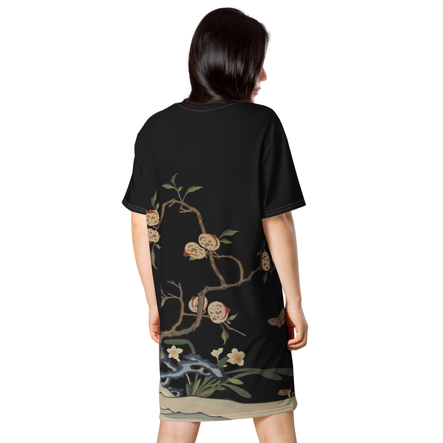 Kesi Flower Album｜Narcissus and Peaches｜T-shirt dress｜Black