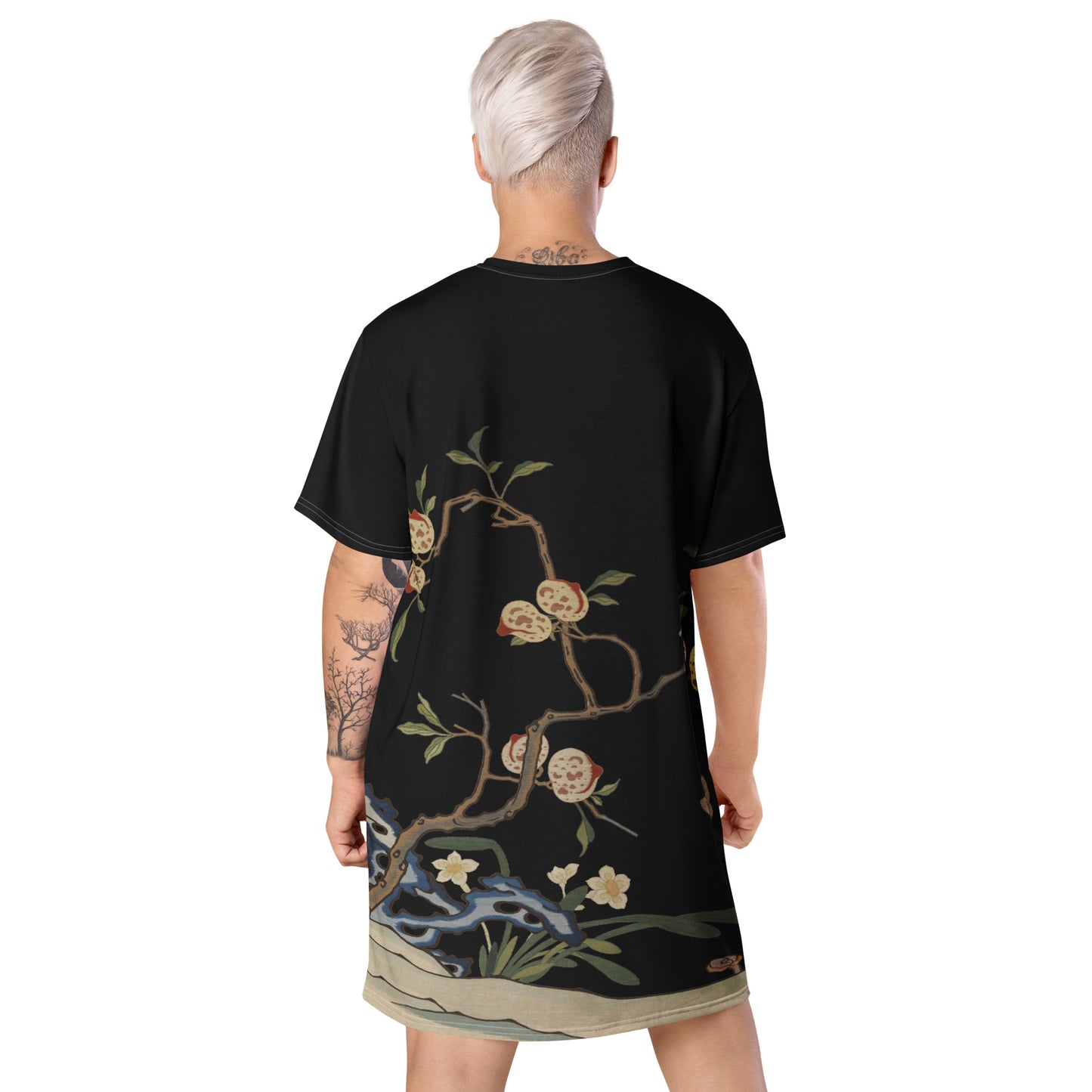 Kesi Flower Album｜Narcissus and Peaches｜T-shirt dress｜Black