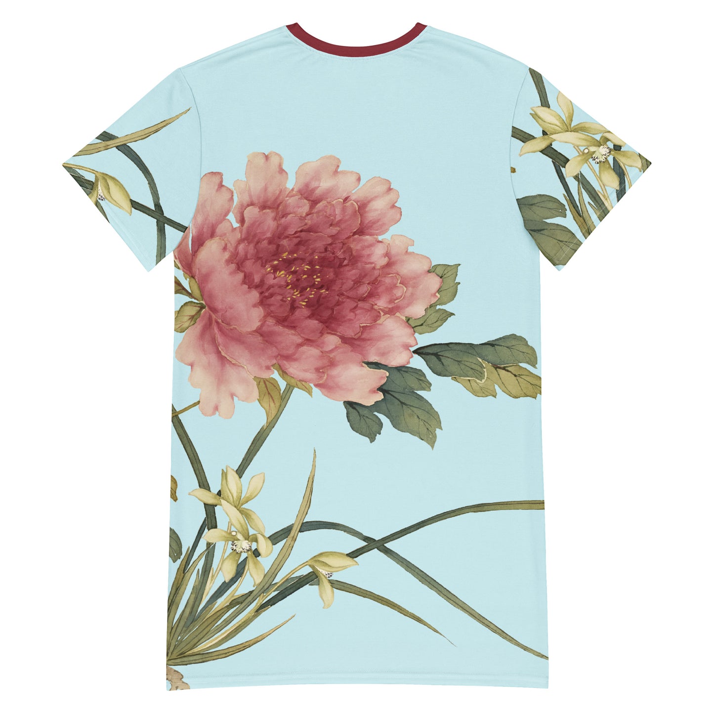 The Spirit of Flowers in Twelve Months｜Orchid and Tree Peony in Bloom｜T-shirt dress｜Aqua blue