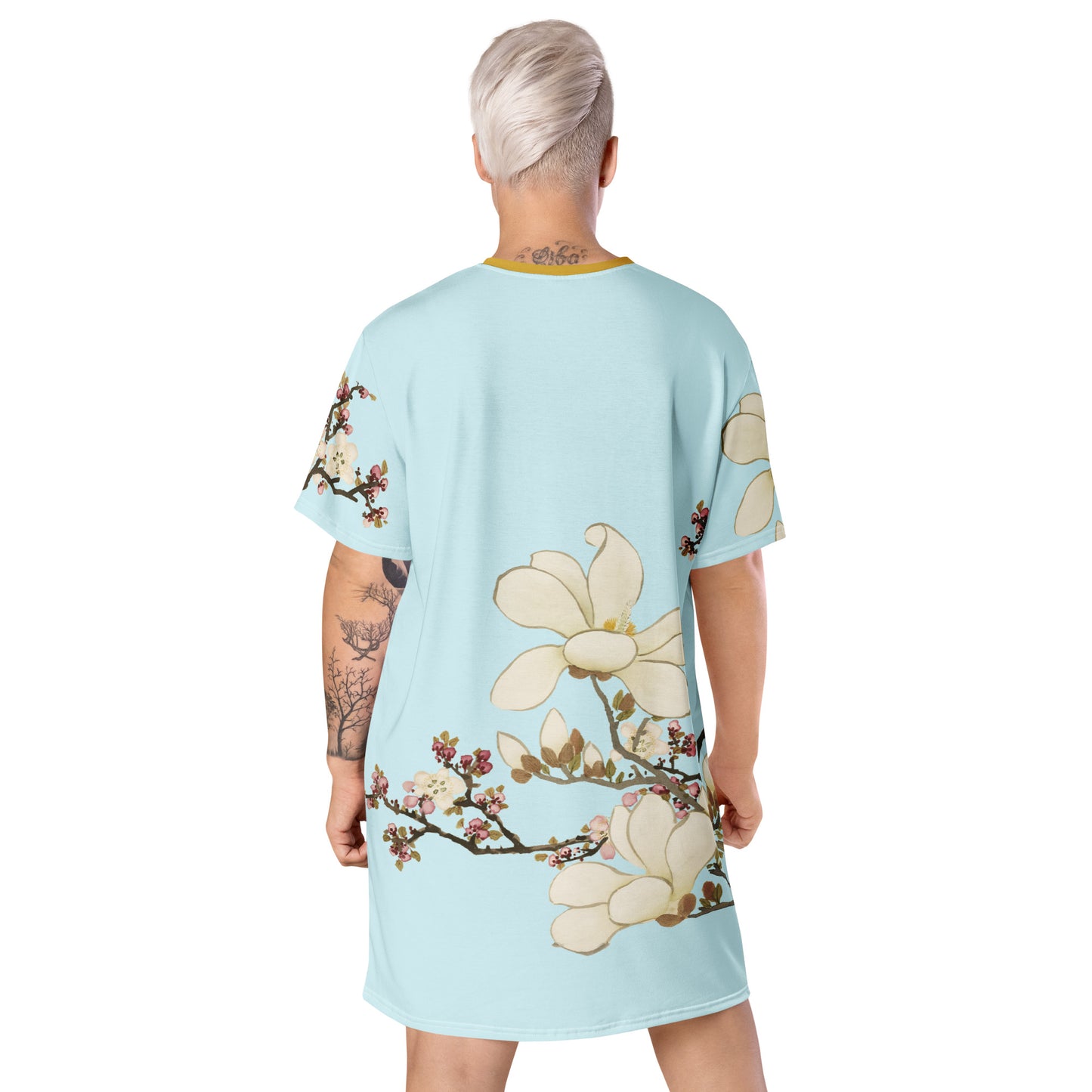 The Spirit of Flowers in Twelve Months｜Apricot and Lily Magnolia in Blossom｜T-shirt dress｜Aqua blue