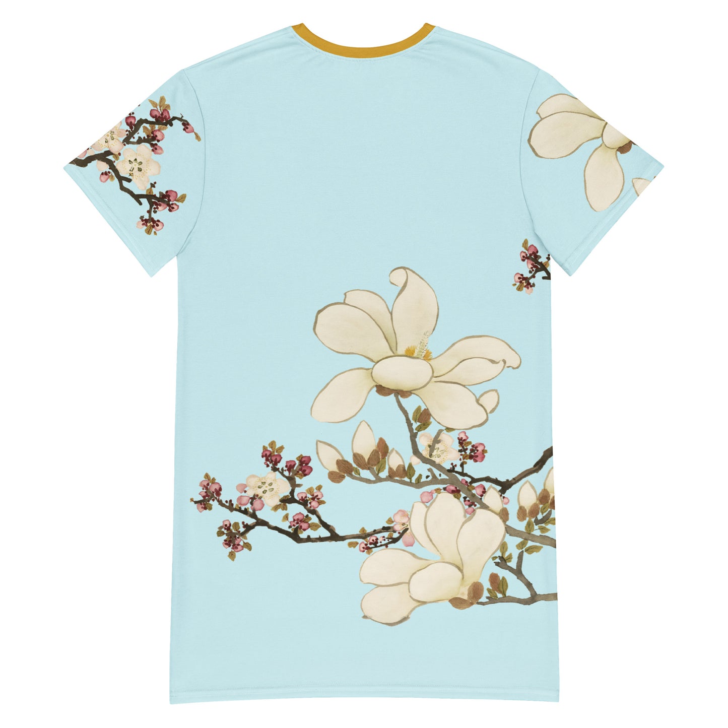 12月の花神様｜Apricot and Lily Magnolia in Blossom｜Tシャツドレス｜Aqua blue