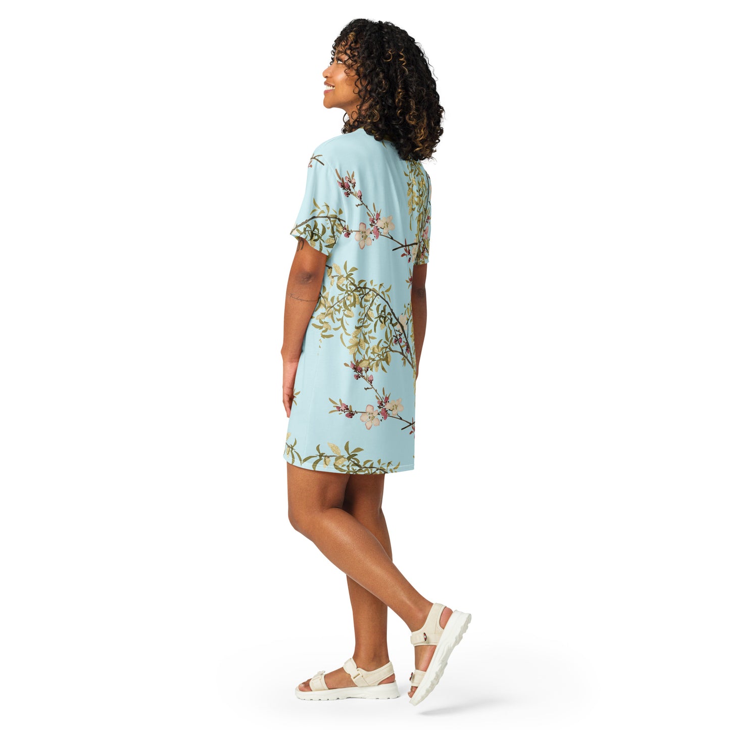 The Spirit of Flowers in Twelve Months｜Willow and Peach Blossom｜T-shirt dress｜Aqua blue