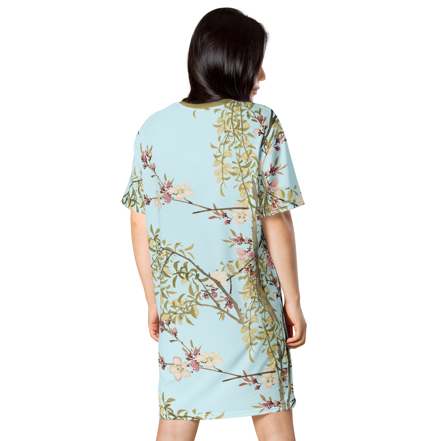 The Spirit of Flowers in Twelve Months｜Willow and Peach Blossom｜T-shirt dress｜Aqua blue