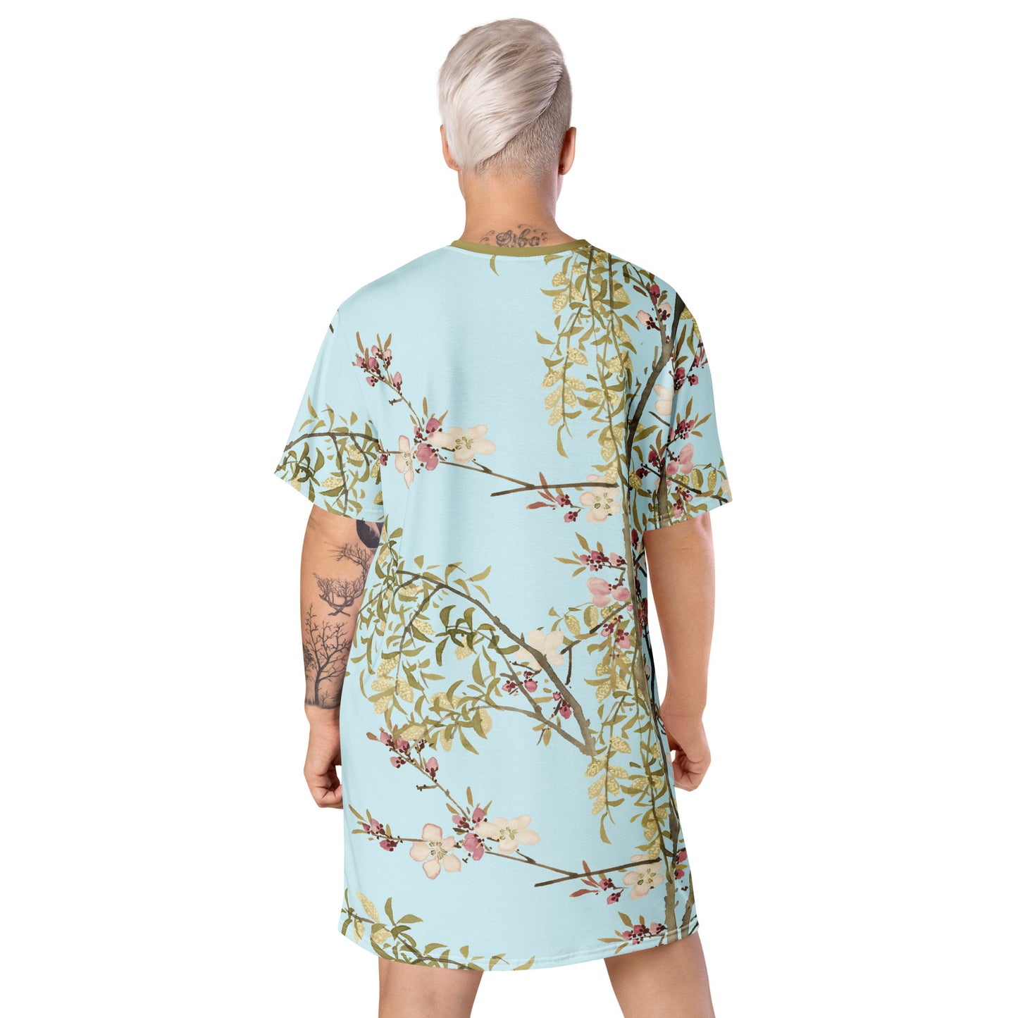 The Spirit of Flowers in Twelve Months｜Willow and Peach Blossom｜T-shirt dress｜Aqua blue