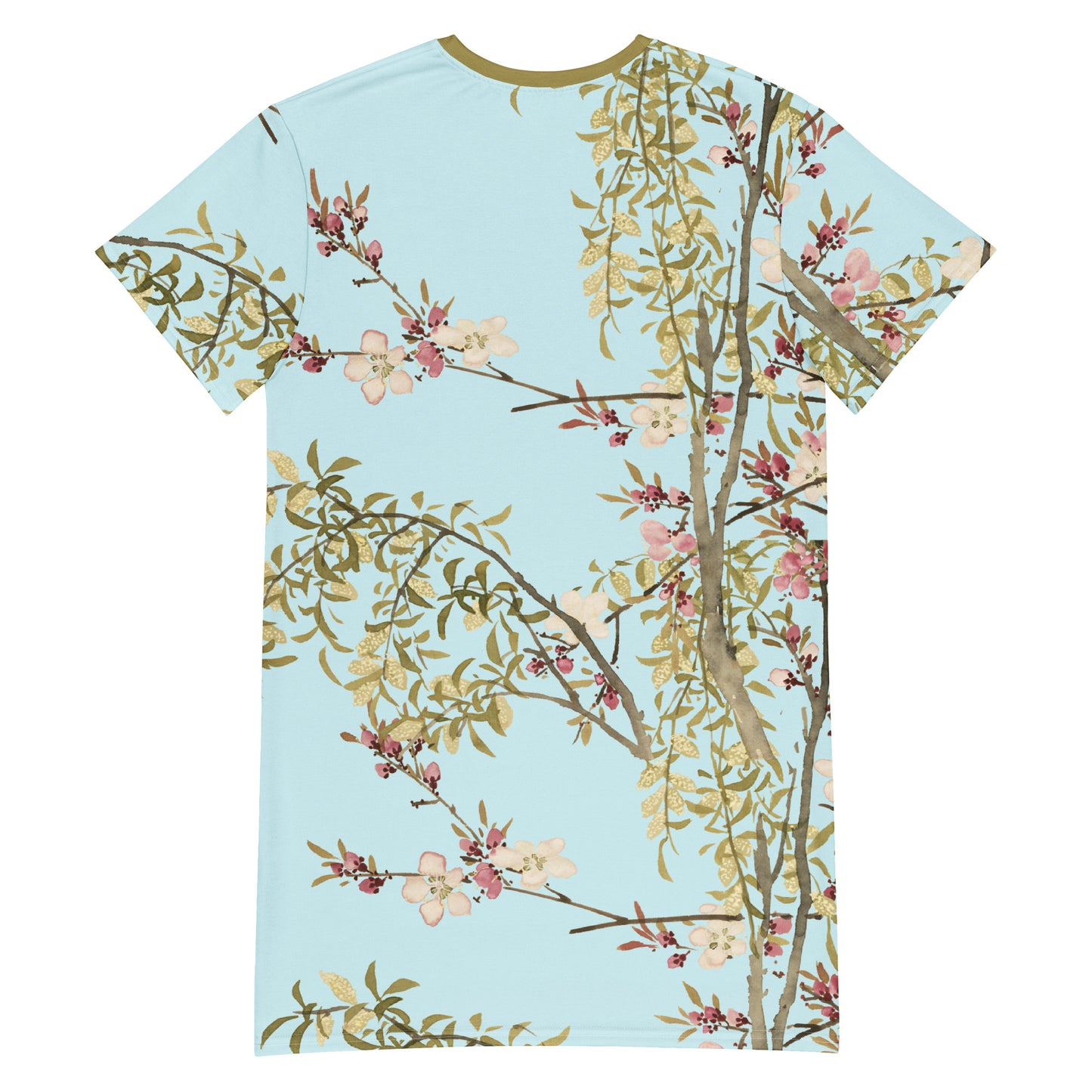 The Spirit of Flowers in Twelve Months｜Willow and Peach Blossom｜T-shirt dress｜Aqua blue