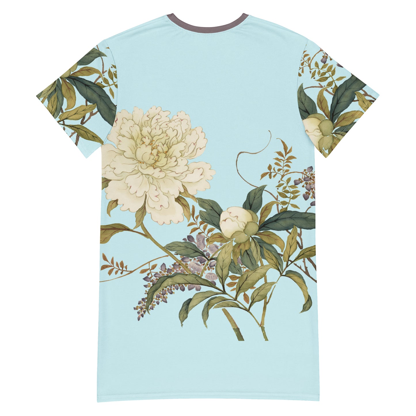 12月の花神様｜Chinese Peony and Wisteria in Bloom｜Tシャツドレス｜Aqua blue