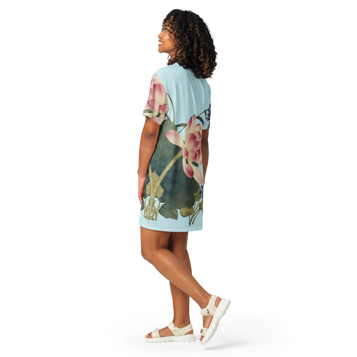 The Spirit of Flowers in Twelve Months｜Lotus in Bloom｜T-shirt dress｜Aqua blue