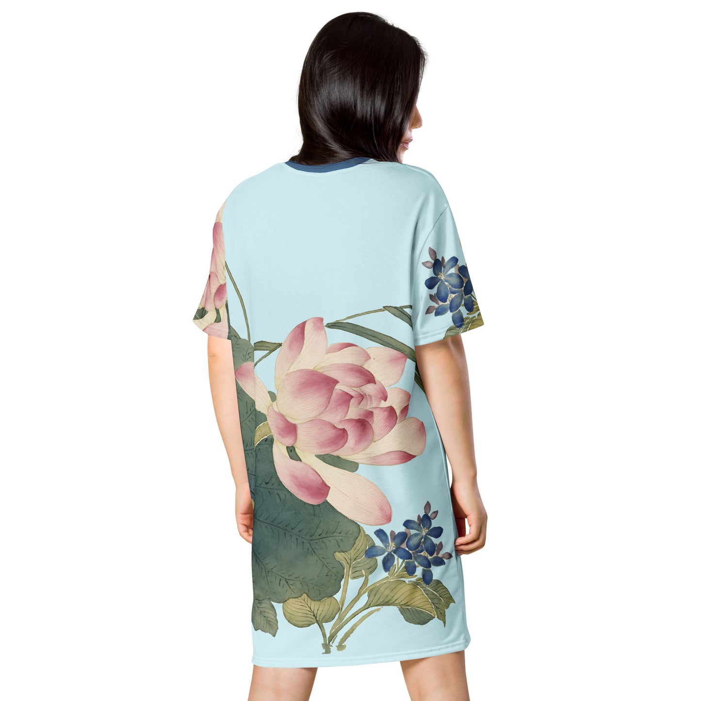 The Spirit of Flowers in Twelve Months｜Lotus in Bloom｜T-shirt dress｜Aqua blue