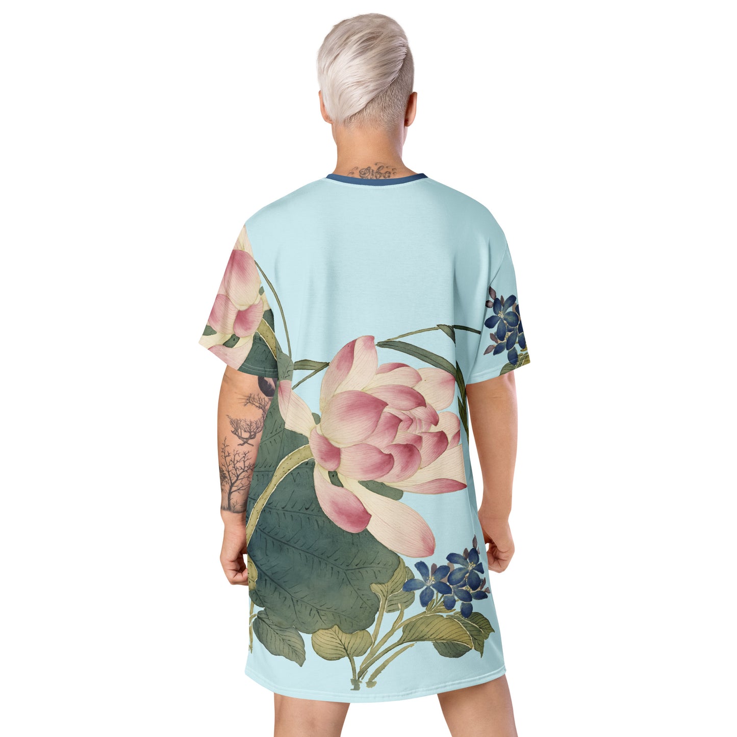 The Spirit of Flowers in Twelve Months｜Lotus in Bloom｜T-shirt dress｜Aqua blue