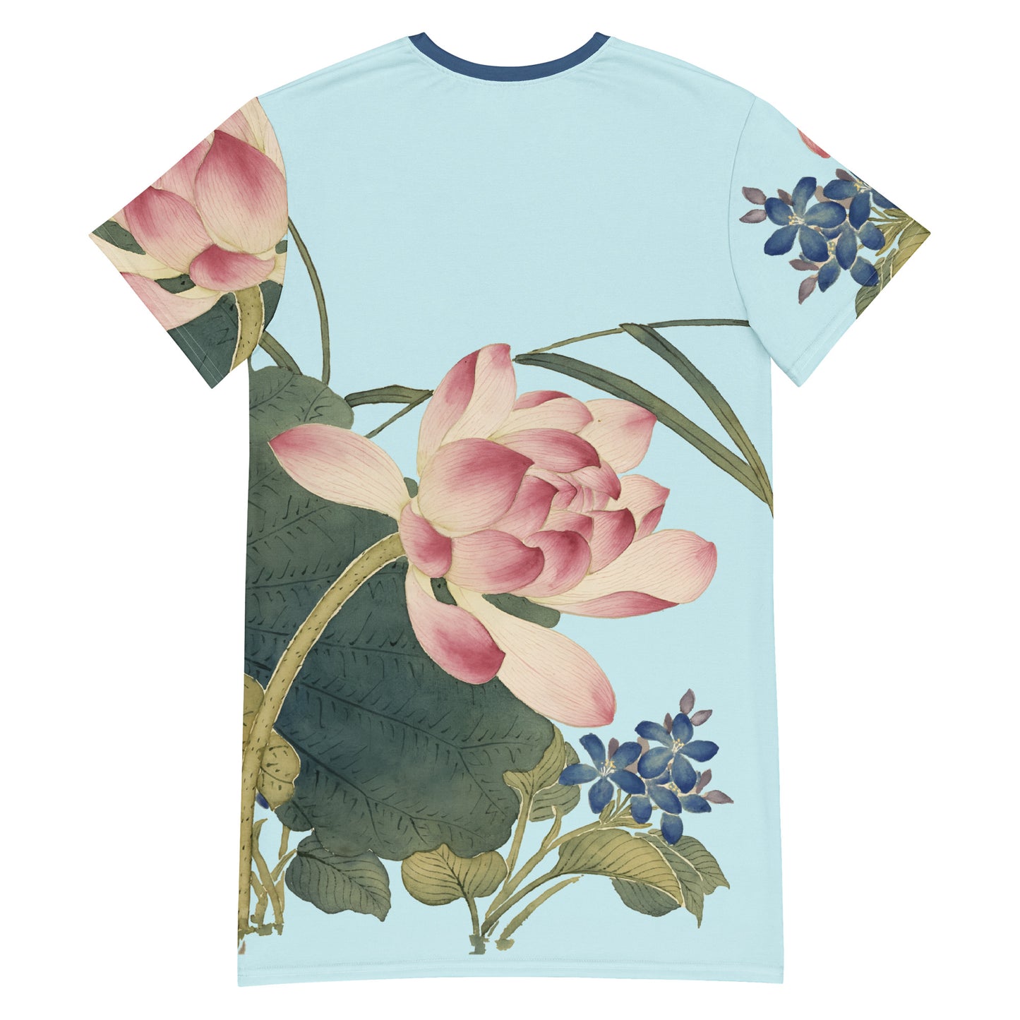 The Spirit of Flowers in Twelve Months｜Lotus in Bloom｜T-shirt dress｜Aqua blue