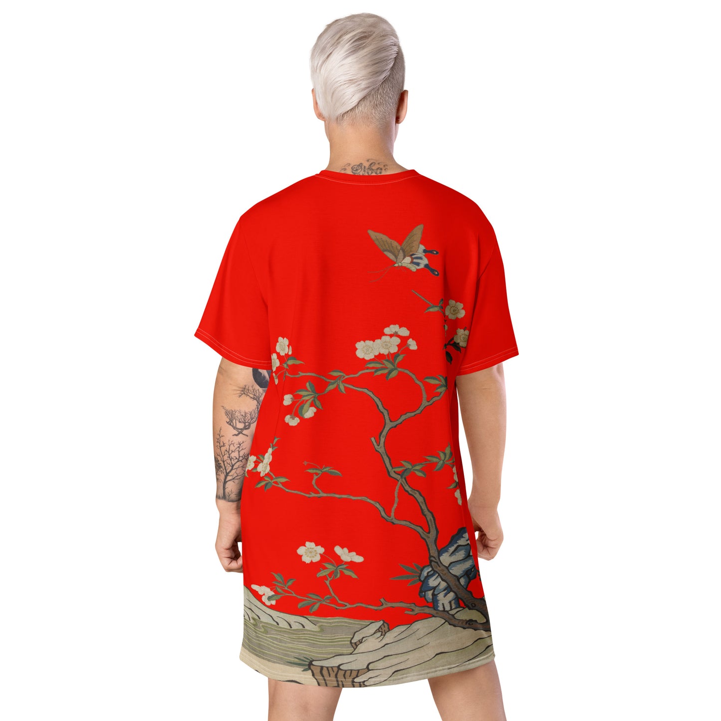 Kesi Flower Album｜Plum Blossoms and Butterfly｜T-shirt dress｜Garnet red