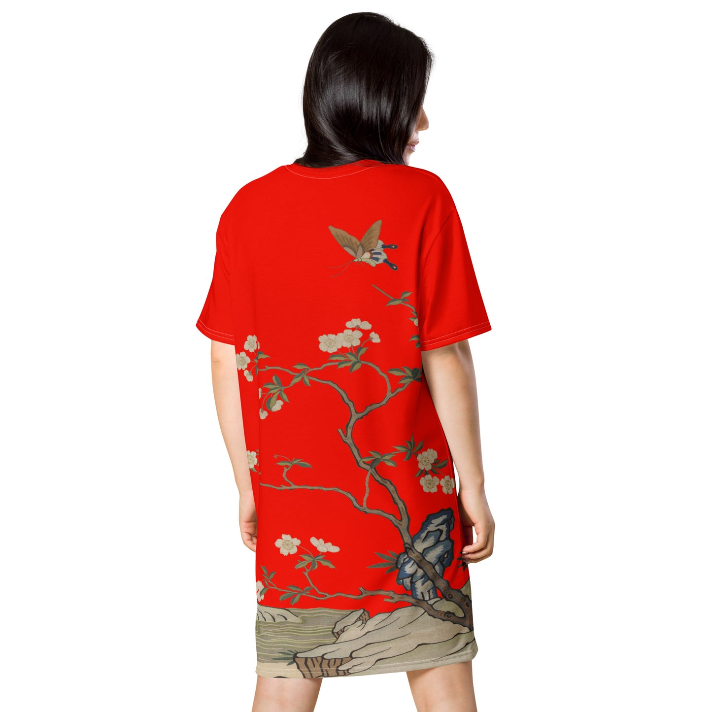 Kesi Flower Album｜Plum Blossoms and Butterfly｜T-shirt dress｜Garnet red