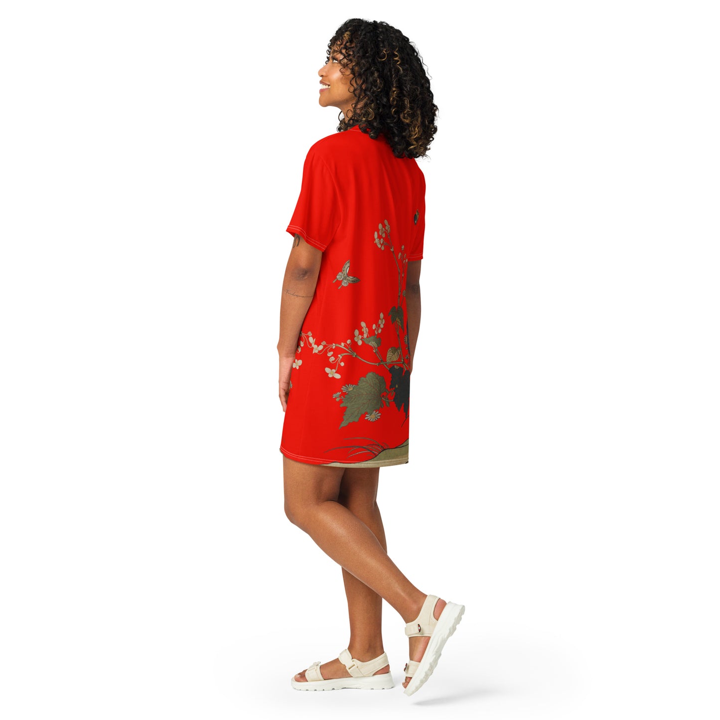 Kesi Flower Album｜Begonia Blossoms｜T-shirt dress｜Garnet red