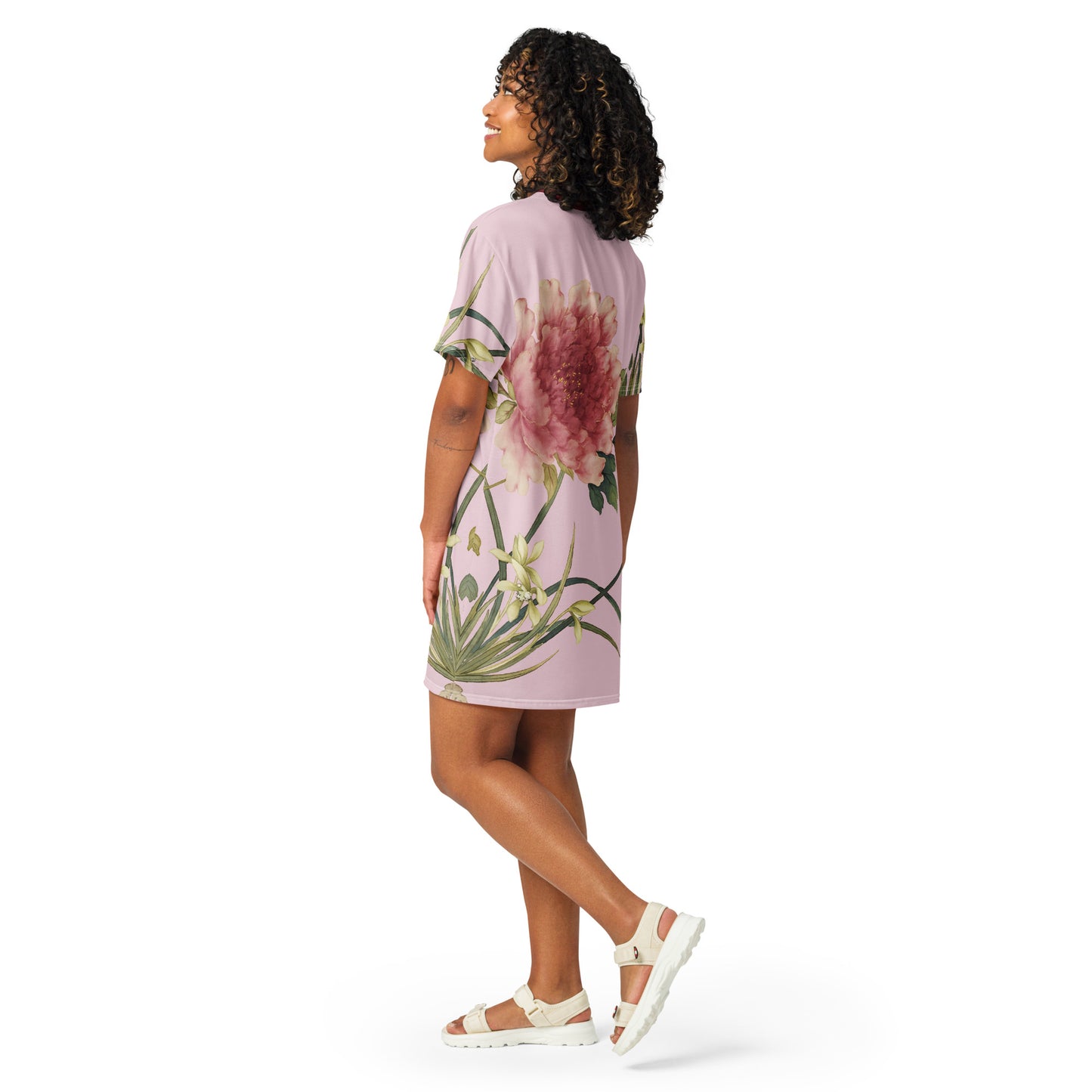 The Spirit of Flowers in Twelve Months｜Orchid and Tree Peony in Bloom｜T-shirt dress｜Pale pinkish gray