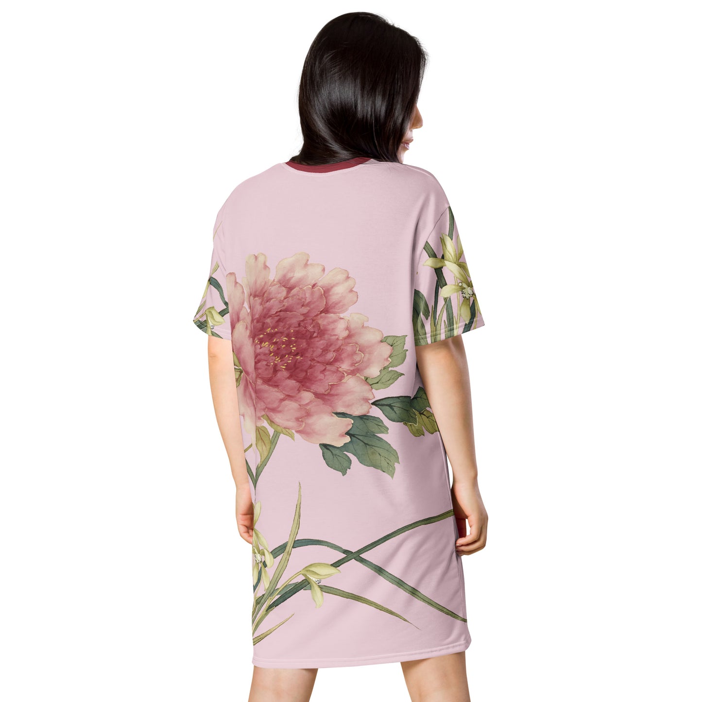 The Spirit of Flowers in Twelve Months｜Orchid and Tree Peony in Bloom｜T-shirt dress｜Pale pinkish gray