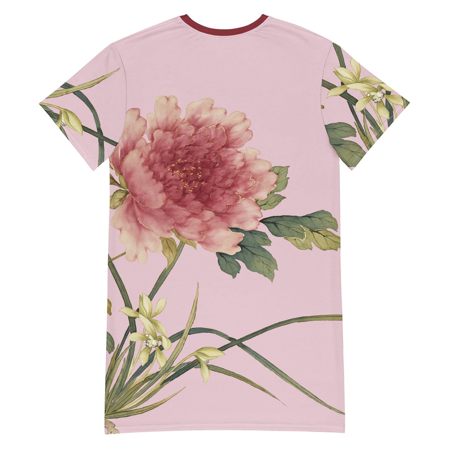 12月の花神様｜Orchid and Tree Peony in Bloom｜Tシャツワンピース｜Pale pinkish gray