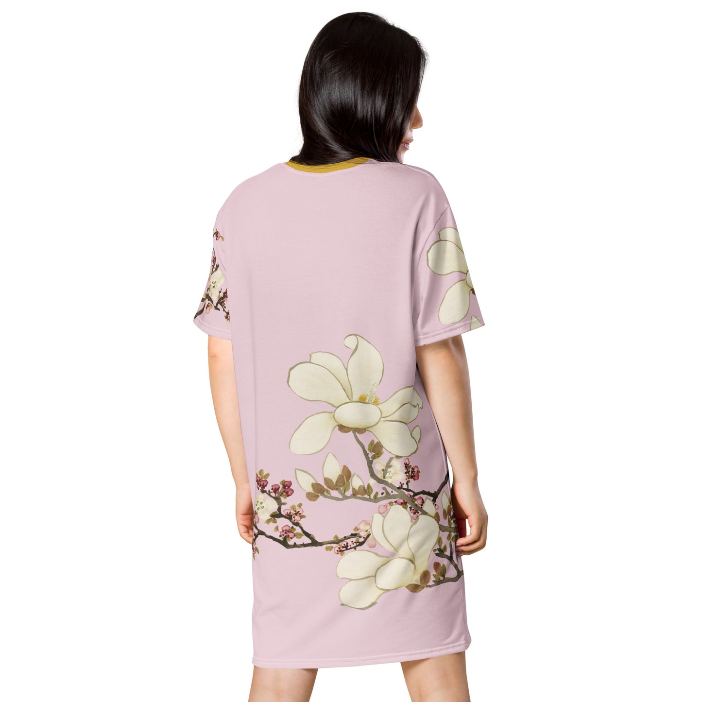 The Spirit of Flowers in Twelve Months｜Apricot and Lily Magnolia in Blossom｜T-shirt dress｜Pale pinkish gray