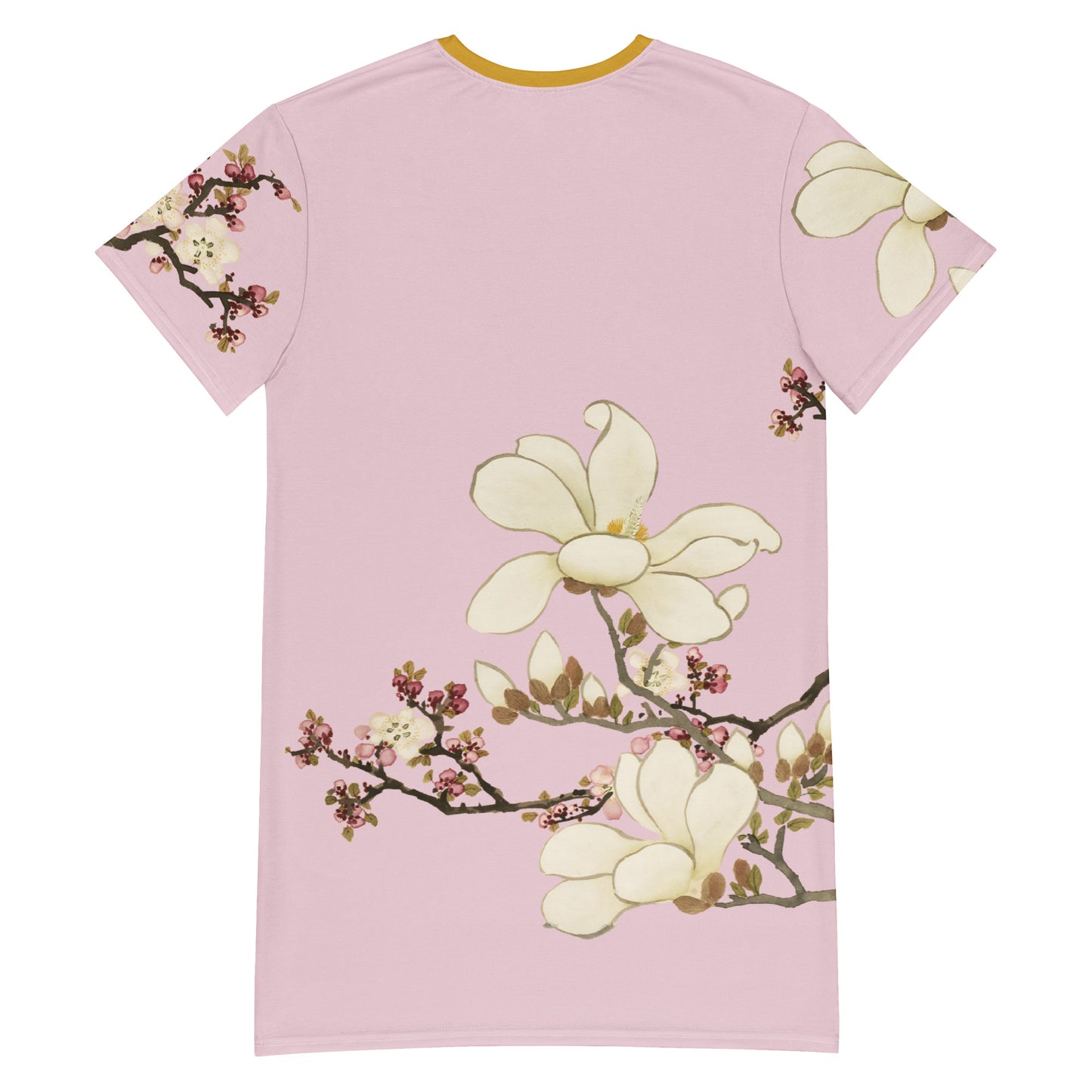 The Spirit of Flowers in Twelve Months｜Apricot and Lily Magnolia in Blossom｜T-shirt dress｜Pale pinkish gray