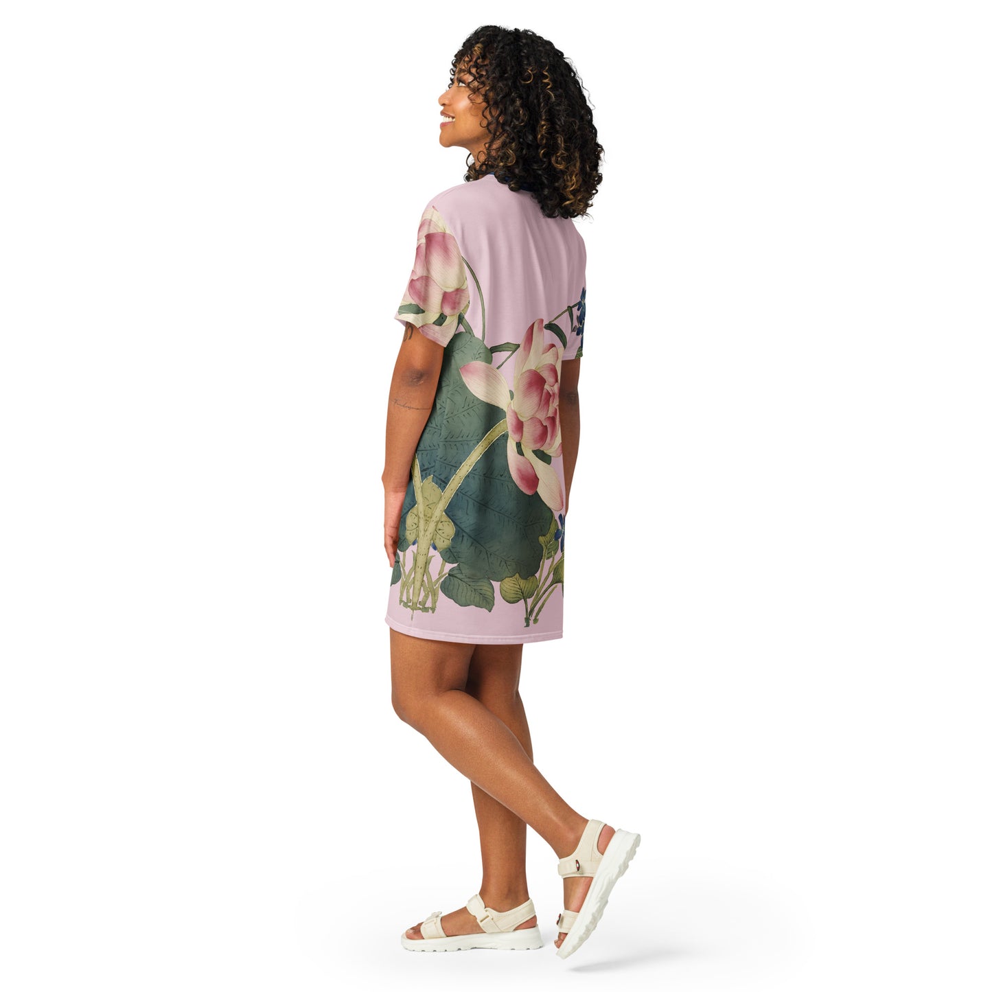 The Spirit of Flowers in Twelve Months｜Lotus in Bloom｜T-shirt dress｜Pale pinkish gray