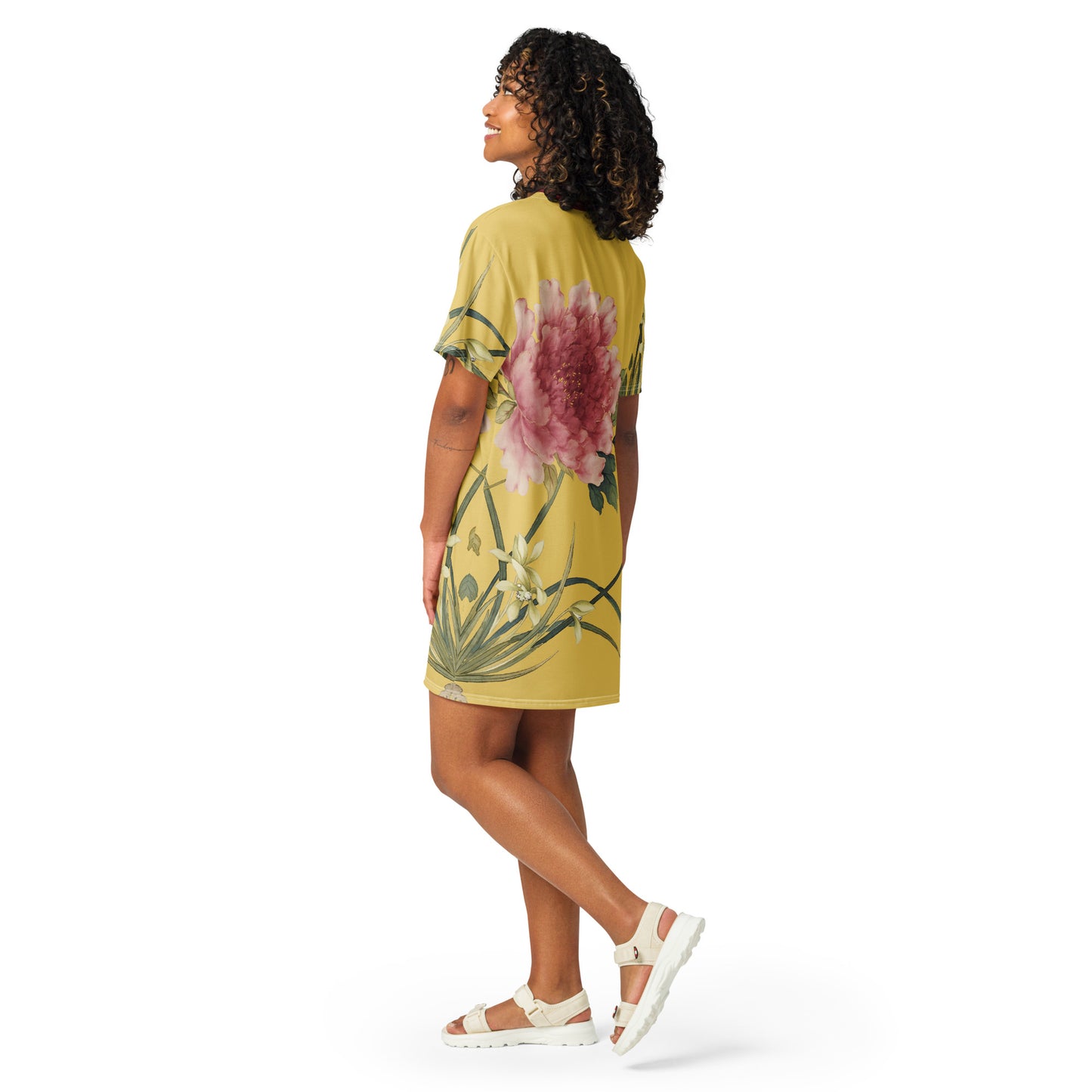 The Spirit of Flowers in Twelve Months｜Orchid and Tree Peony in Bloom｜T-shirt dress｜Gold