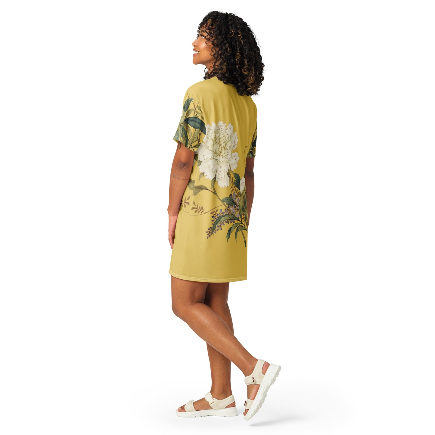 The Spirit of Flowers in Twelve Months｜Chinese Peony and Wisteria in Bloom｜T-shirt dress｜Gold