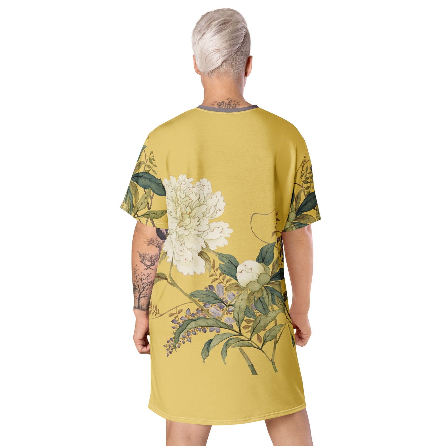 The Spirit of Flowers in Twelve Months｜Chinese Peony and Wisteria in Bloom｜T-shirt dress｜Gold