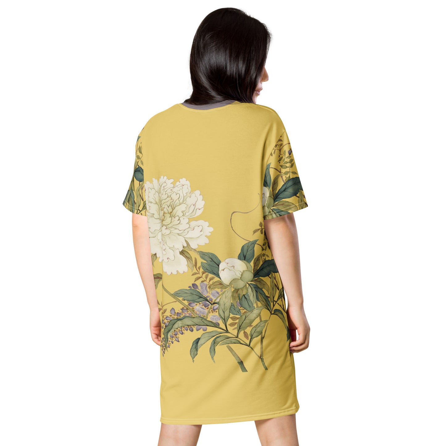 The Spirit of Flowers in Twelve Months｜Chinese Peony and Wisteria in Bloom｜T-shirt dress｜Gold