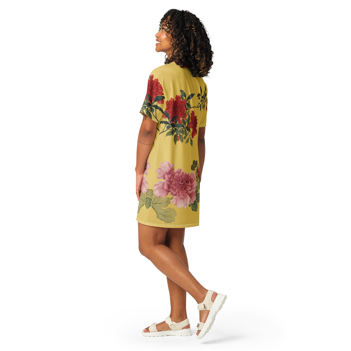 The Spirit of Flowers in Twelve Months｜Hollyhock and Pomegranate in Bloom｜T-shirt dress｜Gold